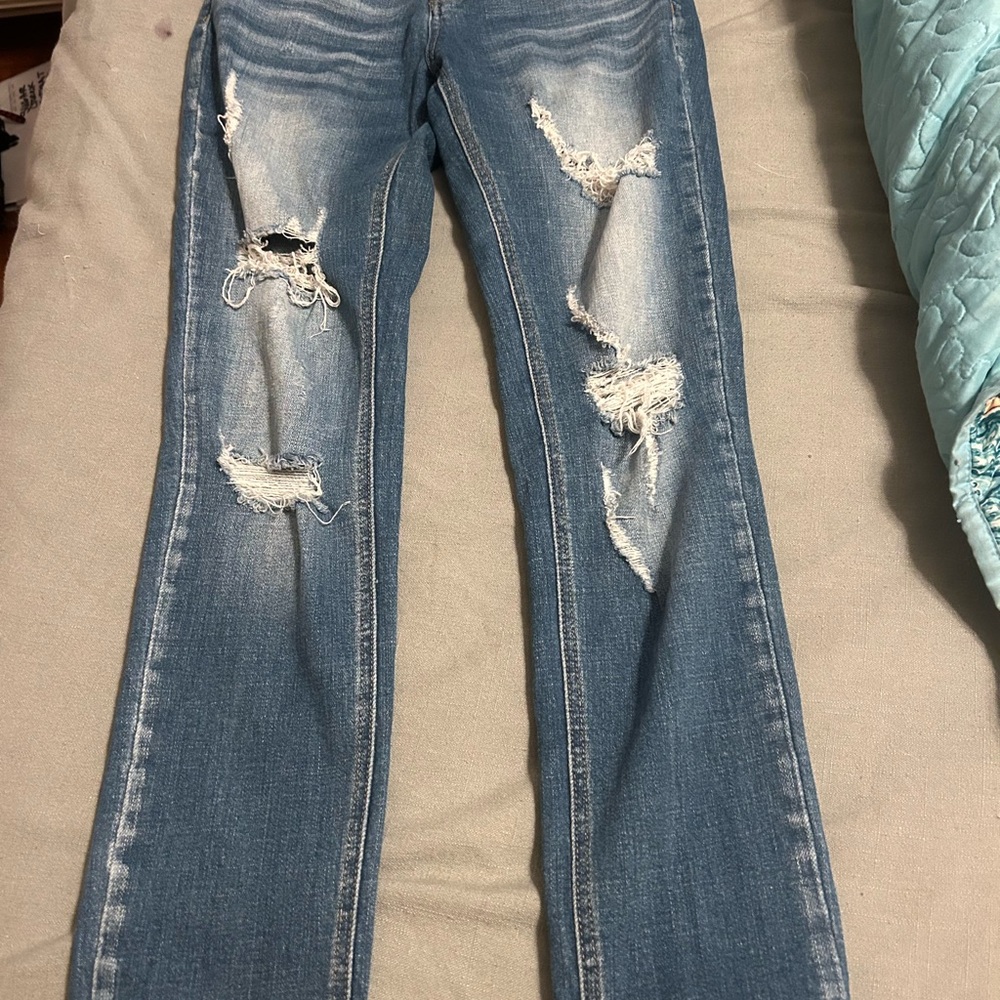 KanCan Distressed Straight Leg Jeans in Blue